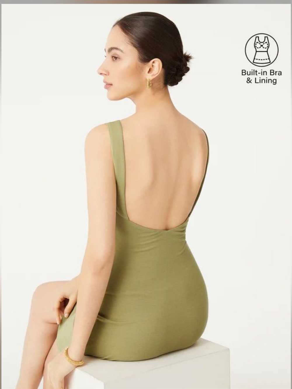 OGL Backless Olive Green Tank Dress with Built-In Support